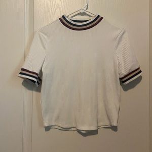 White Short Sleeve Mock Turtleneck with Glitter Accents